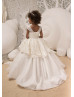 Beaded Ivory Lace Tulle Peplum Flower Girl Dress